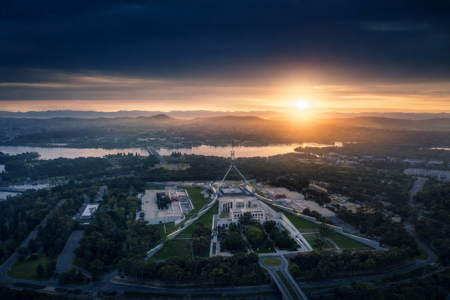Aerial view of Canberra at dawn